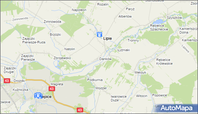 mapa Danków gmina Lipie, Danków gmina Lipie na mapie Targeo