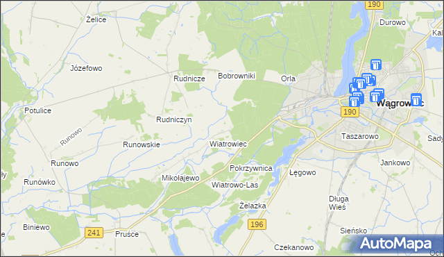 mapa Dębina gmina Wągrowiec, Dębina gmina Wągrowiec na mapie Targeo