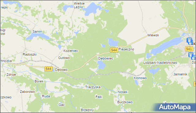 mapa Dębowiec gmina Lidzbark, Dębowiec gmina Lidzbark na mapie Targeo