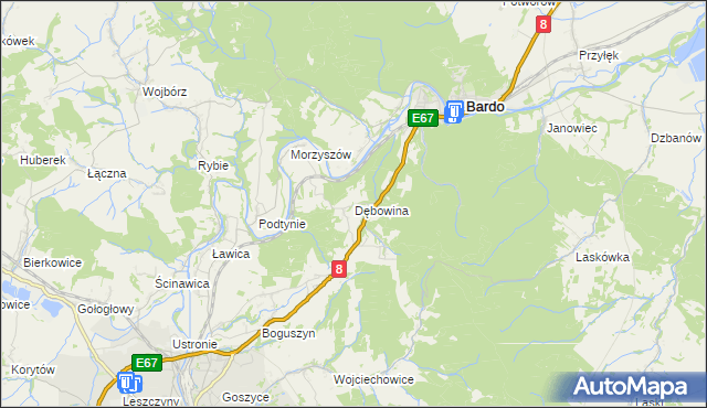 mapa Dębowina, Dębowina na mapie Targeo