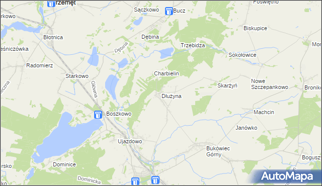 mapa Dłużyna gmina Włoszakowice, Dłużyna gmina Włoszakowice na mapie Targeo
