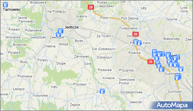 mapa Dobieszyn gmina Jedlicze, Dobieszyn gmina Jedlicze na mapie Targeo