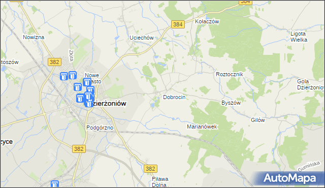 mapa Dobrocin gmina Dzierżoniów, Dobrocin gmina Dzierżoniów na mapie Targeo