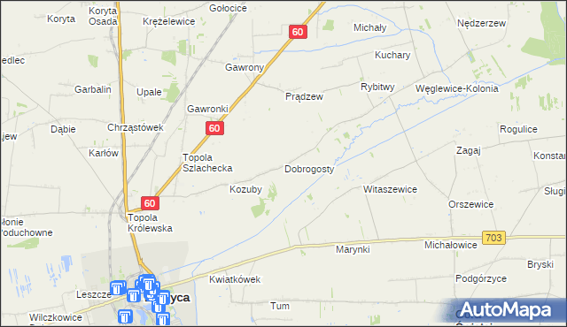 mapa Dobrogosty gmina Łęczyca, Dobrogosty gmina Łęczyca na mapie Targeo