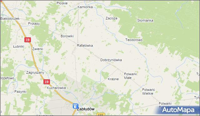 mapa Dobrzyniówka gmina Zabłudów, Dobrzyniówka gmina Zabłudów na mapie Targeo