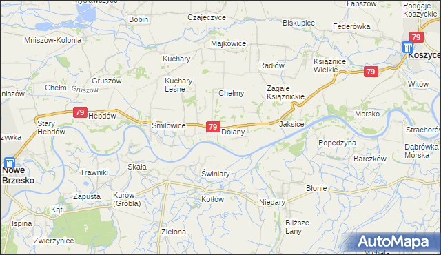mapa Dolany gmina Koszyce, Dolany gmina Koszyce na mapie Targeo