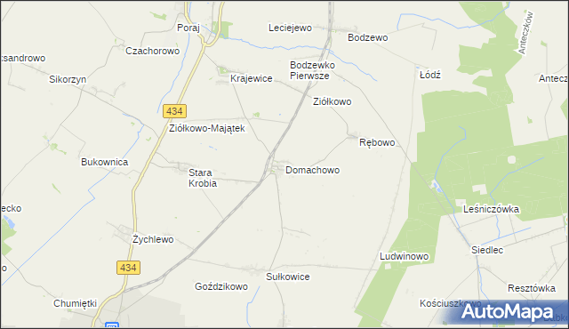 mapa Domachowo gmina Krobia, Domachowo gmina Krobia na mapie Targeo
