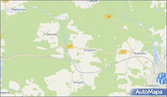 mapa Drogomin gmina Sulęcin, Drogomin gmina Sulęcin na mapie Targeo