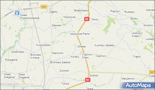 mapa Drwały gmina Bielsk, Drwały gmina Bielsk na mapie Targeo