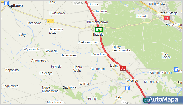 mapa Dubielewo gmina Brześć Kujawski, Dubielewo gmina Brześć Kujawski na mapie Targeo