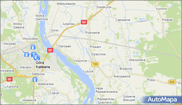 mapa Dziecinów gmina Sobienie-Jeziory, Dziecinów gmina Sobienie-Jeziory na mapie Targeo