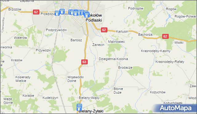mapa Dziegietnia-Kolonia, Dziegietnia-Kolonia na mapie Targeo