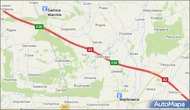 mapa Dzierżawy gmina Wartkowice, Dzierżawy gmina Wartkowice na mapie Targeo
