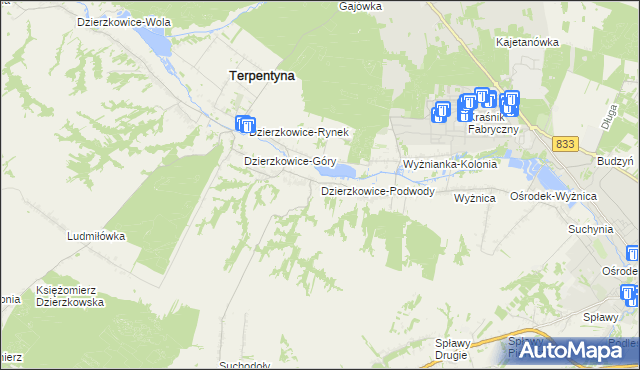 mapa Dzierzkowice-Podwody, Dzierzkowice-Podwody na mapie Targeo