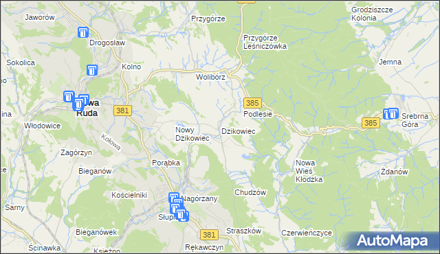 mapa Dzikowiec gmina Nowa Ruda, Dzikowiec gmina Nowa Ruda na mapie Targeo