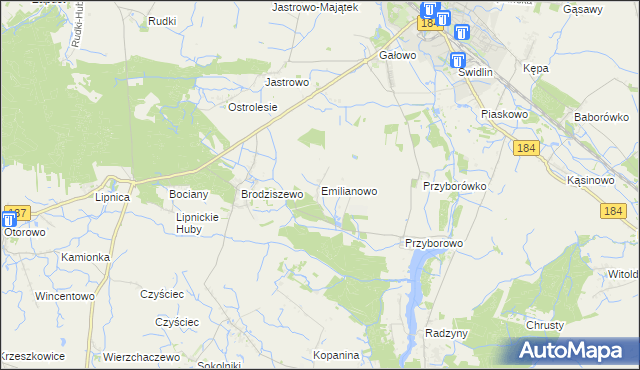 mapa Emilianowo gmina Szamotuły, Emilianowo gmina Szamotuły na mapie Targeo