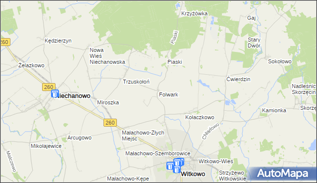 mapa Folwark gmina Witkowo, Folwark gmina Witkowo na mapie Targeo