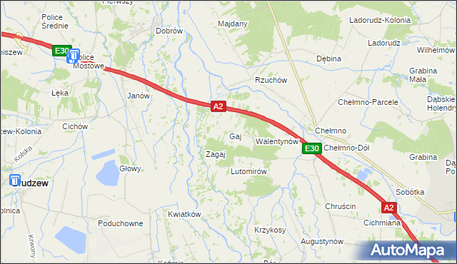 mapa Gaj gmina Dąbie, Gaj gmina Dąbie na mapie Targeo