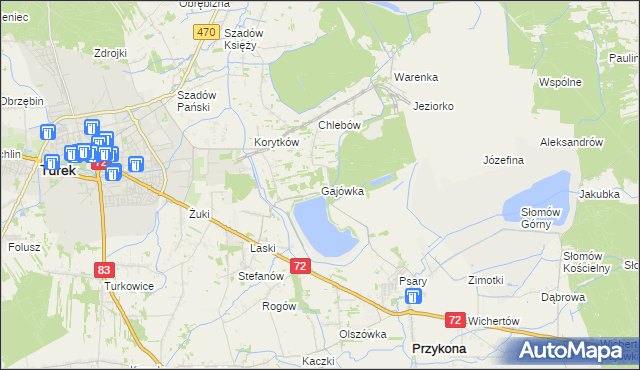 mapa Gajówka gmina Przykona, Gajówka gmina Przykona na mapie Targeo