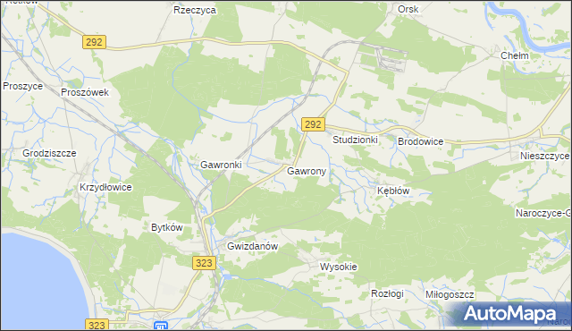 mapa Gawrony gmina Rudna, Gawrony gmina Rudna na mapie Targeo