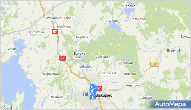 mapa Gęsikowo, Gęsikowo na mapie Targeo