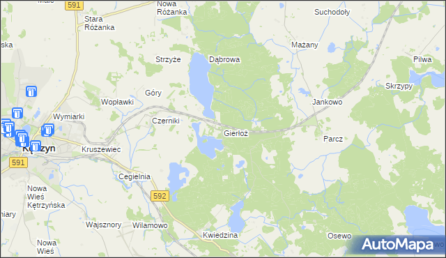 mapa Gierłoż gmina Kętrzyn, Gierłoż gmina Kętrzyn na mapie Targeo
