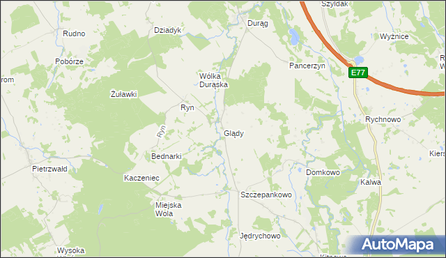 mapa Glądy gmina Grunwald, Glądy gmina Grunwald na mapie Targeo