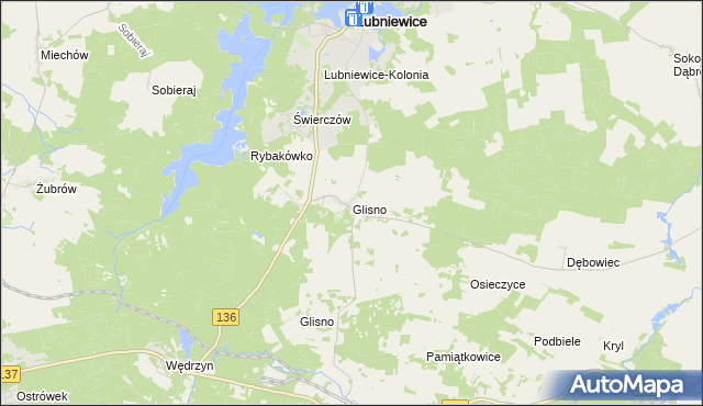 mapa Glisno gmina Lubniewice, Glisno gmina Lubniewice na mapie Targeo