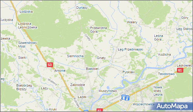 mapa Gnaty gmina Lelis, Gnaty gmina Lelis na mapie Targeo