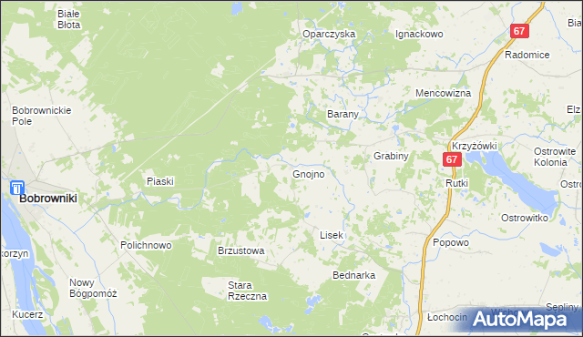 mapa Gnojno gmina Bobrowniki, Gnojno gmina Bobrowniki na mapie Targeo