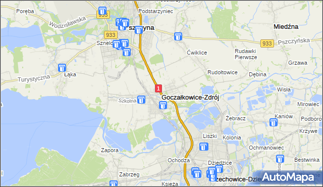 mapa Goczałkowice-Zdrój, Goczałkowice-Zdrój na mapie Targeo