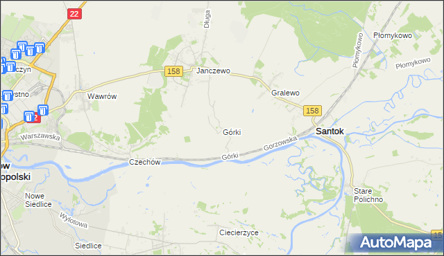 mapa Górki gmina Santok, Górki gmina Santok na mapie Targeo