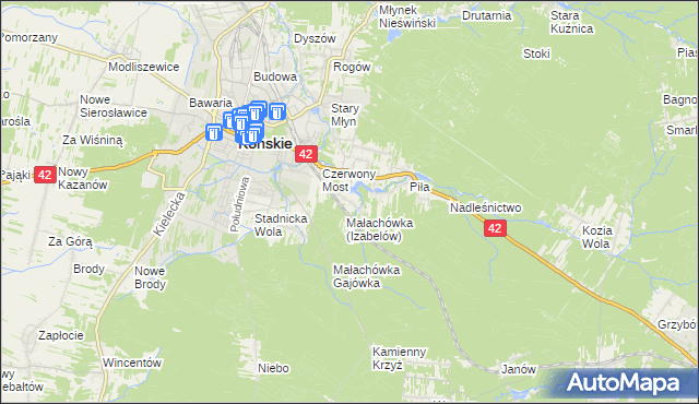 mapa Górny Młyn gmina Końskie, Górny Młyn gmina Końskie na mapie Targeo