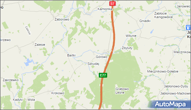 mapa Górowo gmina Kozłowo, Górowo gmina Kozłowo na mapie Targeo