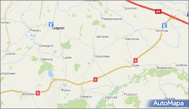 mapa Gościsław gmina Udanin, Gościsław gmina Udanin na mapie Targeo