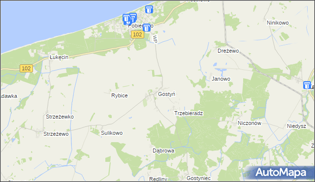 mapa Gostyń gmina Świerzno, Gostyń gmina Świerzno na mapie Targeo