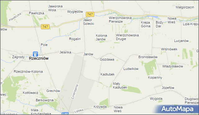 mapa Gozdawa gmina Sienno, Gozdawa gmina Sienno na mapie Targeo