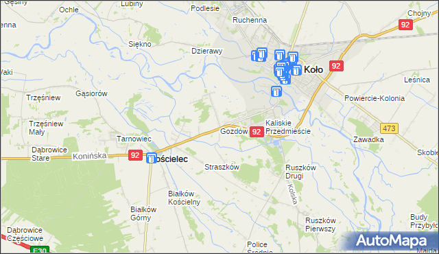 mapa Gozdów gmina Kościelec, Gozdów gmina Kościelec na mapie Targeo