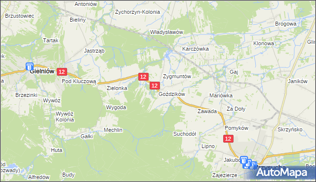 mapa Goździków gmina Gielniów, Goździków gmina Gielniów na mapie Targeo