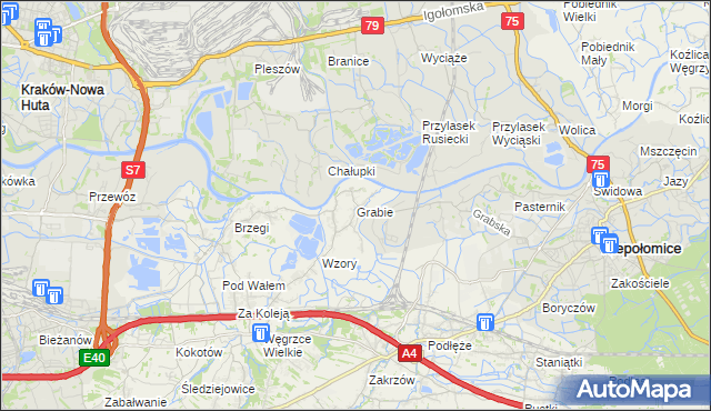 mapa Grabie gmina Wieliczka, Grabie gmina Wieliczka na mapie Targeo