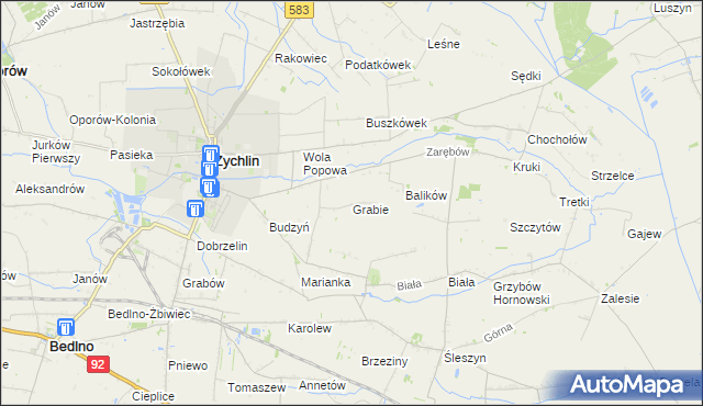 mapa Grabie gmina Żychlin, Grabie gmina Żychlin na mapie Targeo