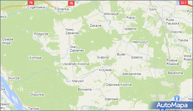 mapa Grabina gmina Łaskarzew, Grabina gmina Łaskarzew na mapie Targeo