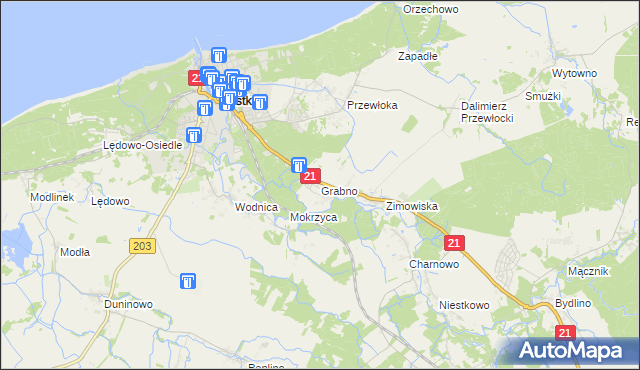 mapa Grabno gmina Ustka, Grabno gmina Ustka na mapie Targeo