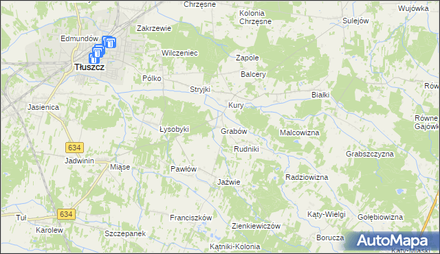 mapa Grabów gmina Tłuszcz, Grabów gmina Tłuszcz na mapie Targeo