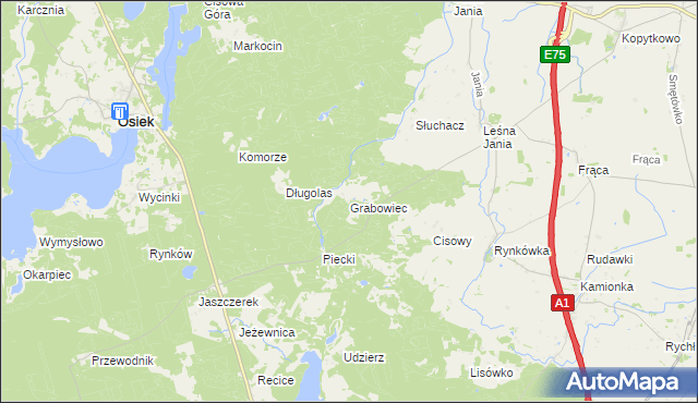 mapa Grabowiec gmina Osiek, Grabowiec gmina Osiek na mapie Targeo