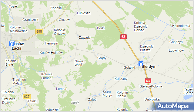mapa Grądy gmina Sterdyń, Grądy gmina Sterdyń na mapie Targeo