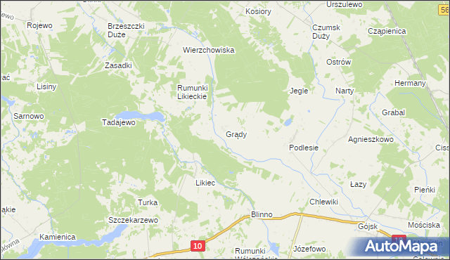 mapa Grądy gmina Szczutowo, Grądy gmina Szczutowo na mapie Targeo