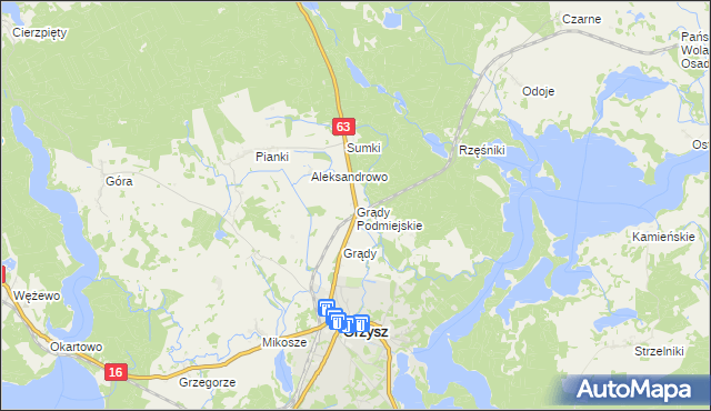 mapa Grądy Podmiejskie, Grądy Podmiejskie na mapie Targeo