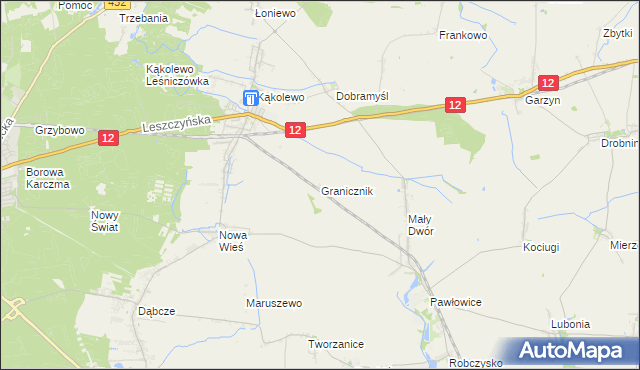 mapa Granicznik gmina Krzemieniewo, Granicznik gmina Krzemieniewo na mapie Targeo