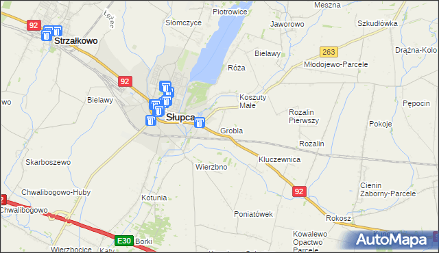 mapa Grobla gmina Słupca, Grobla gmina Słupca na mapie Targeo